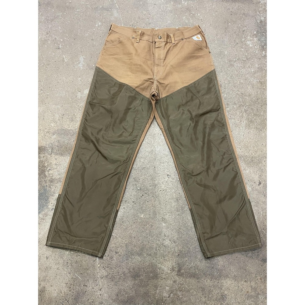 Vintage Carhartt‎ Pants Mens 38x30 Brown Duck Nylon Zip Leg Brush Pants USA 80s